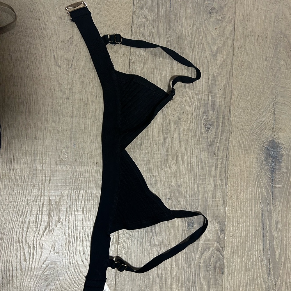 Babaton Black Ribbed Triangle Bralette with Adjustable Straps